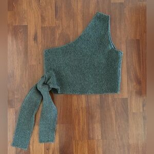 Zara grey one shoulder crop waist tie knit top